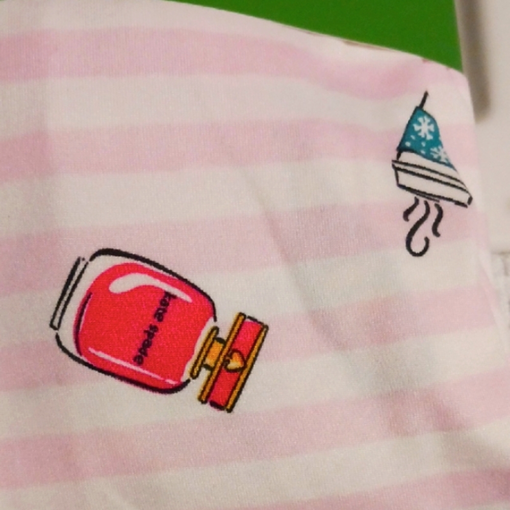 Kate Spade Light Pink Stripe Festive Pajama Set XL ⛸️🎵👛💄🥂🍾🍸 - Picture 4 of 13